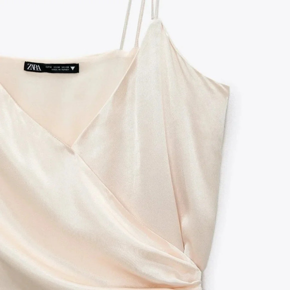 Zara Camisole Wrap Satin Mini Dress Spaghetti Top Blouse Viscose size M - Picture 2 of 4